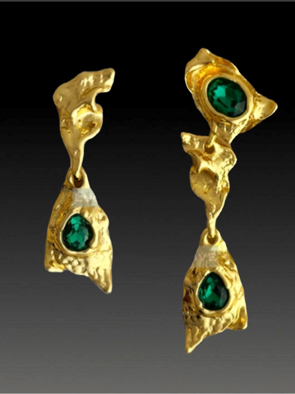 ALEXIS BITTAR • Brut Mismatched Asymmetrical Green Crumpled Drop Earrings